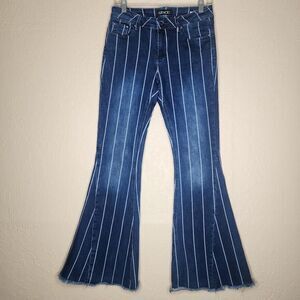 Grace Flare Jeans Women 28 Blue Striped Denim Stripe Stretch Mid-Rise Frayed Hem